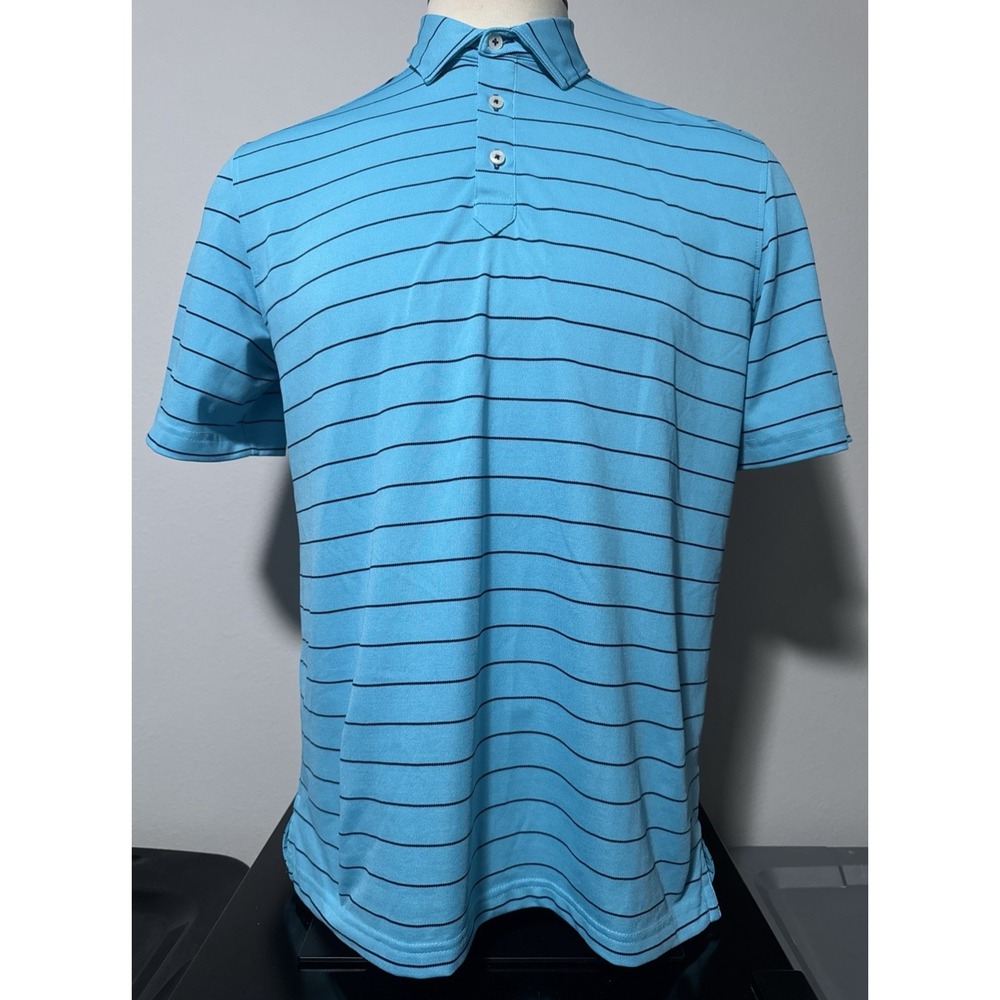 Stitch Golf Men's Size Medium Mesh Blue Striped Polo Shirt M Stretch